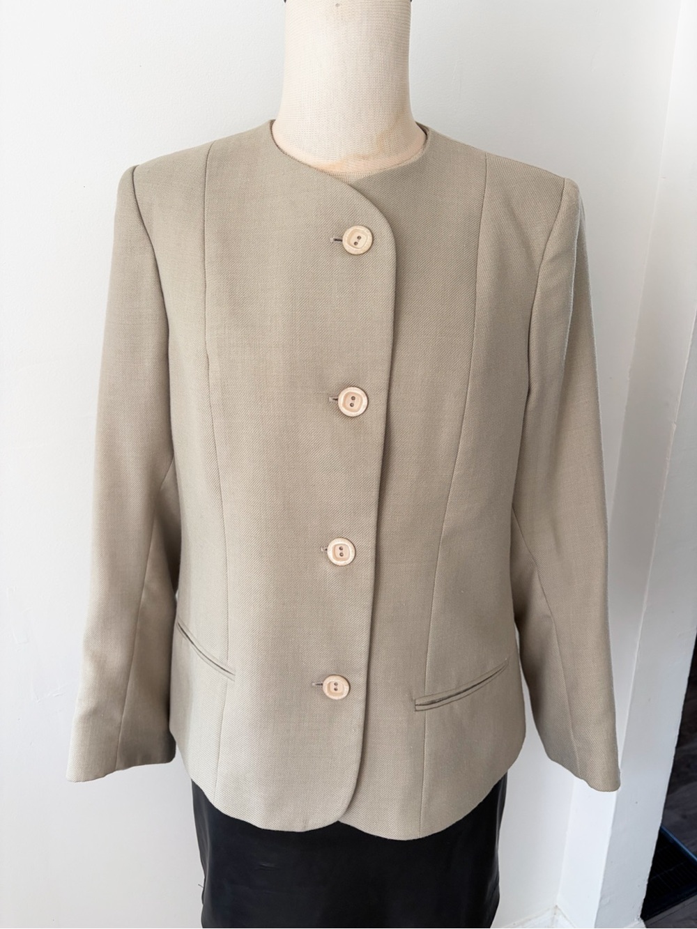 Vintage AGMIR Neutral Beige Button Blazer, Size M - Made in Europe